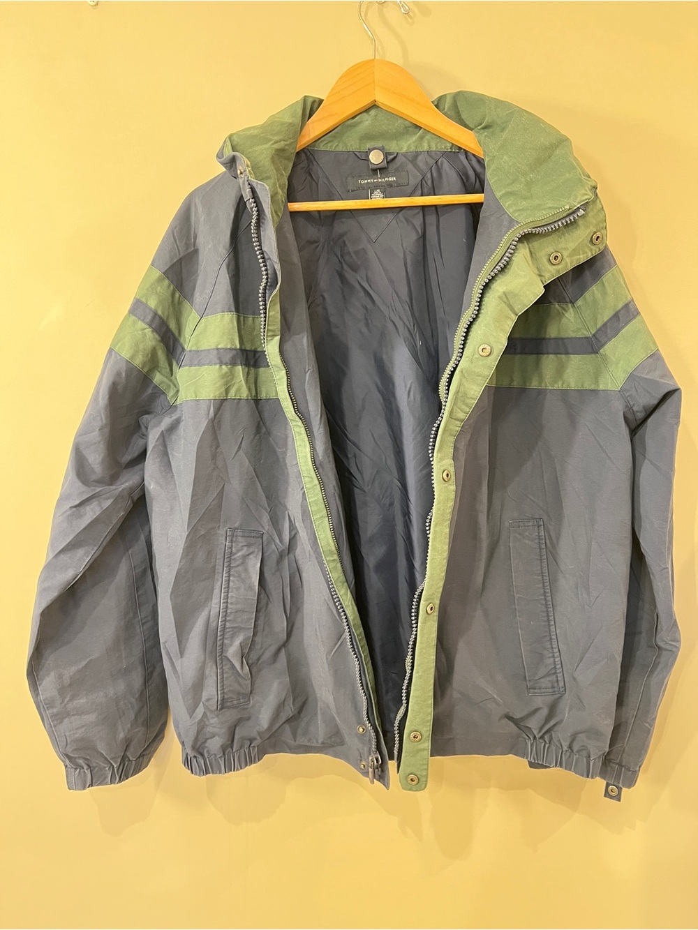 Vintage Tommy Hilfiger Hooded Windbreaker Jacket Mens Large Blue Green Y2K 90s - Picture 5 of 14